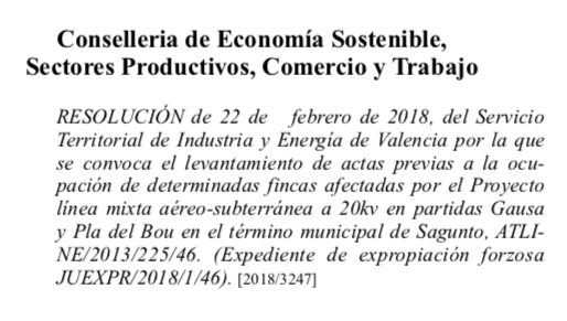 Expropiaciones por línea eléctrica en Sagunto