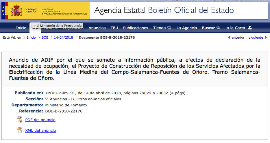Expropiaciones en Salamanca por la electrificación de la línea Medina del Campo-Salamanca-Fuentes de Oñoro