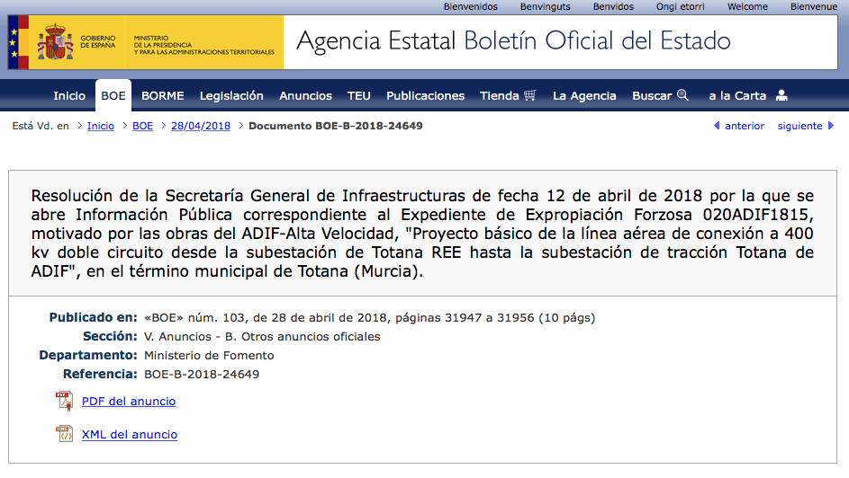 expropiaciones en Totana, ahora por una línea eléctrica de 400kV