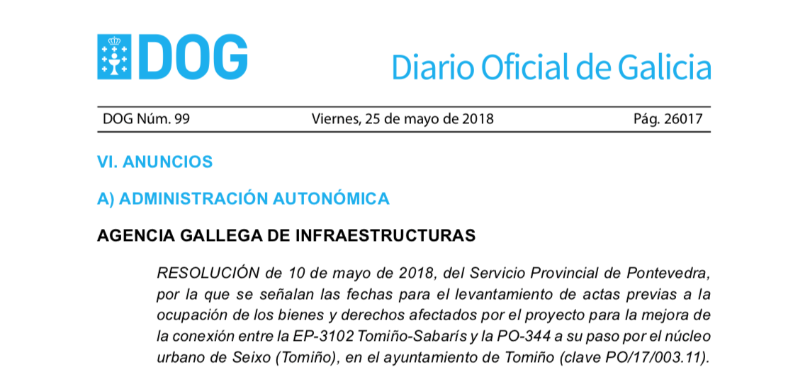 expropiaciones en Tomiño por obras en la carretera PO-344