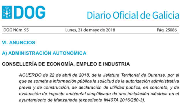 expropiaciones en Manzaneda por construcción de una línea eléctrica