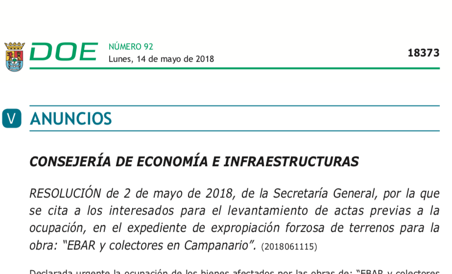 afectados por las expropiaciones de la EBAR en Campanario