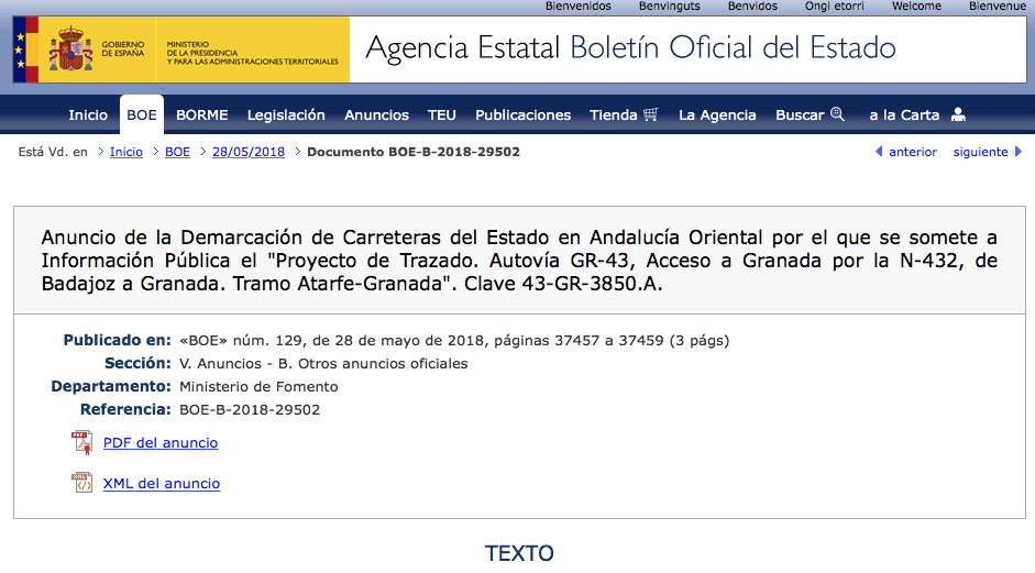 A información pública las expropiaciones en Granada por el acceso de la GR-43