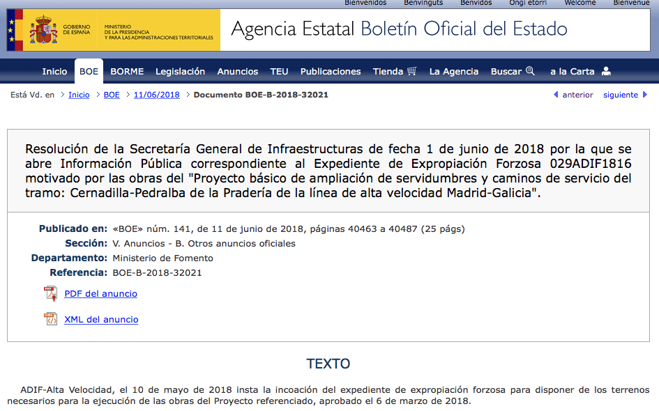 expropiaciones del AVE entre Cernadilla y Pedralba de la Pradería