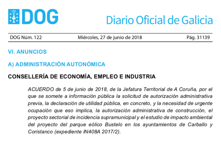 expropiaciones en Carballo y Coristanco por parque eólico