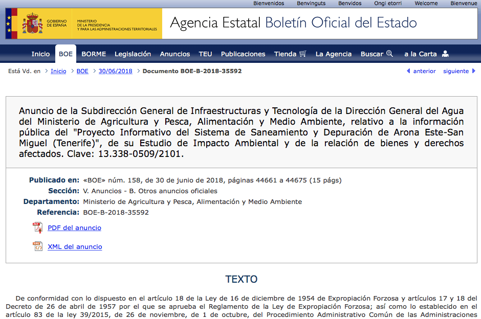 expropiaciones en Vilaflor, San Miguel de Abona y Arona en Tenerife