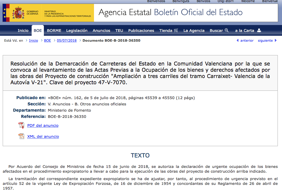 expropiaciones de la V-21 están convocados a partir del 23 de julio