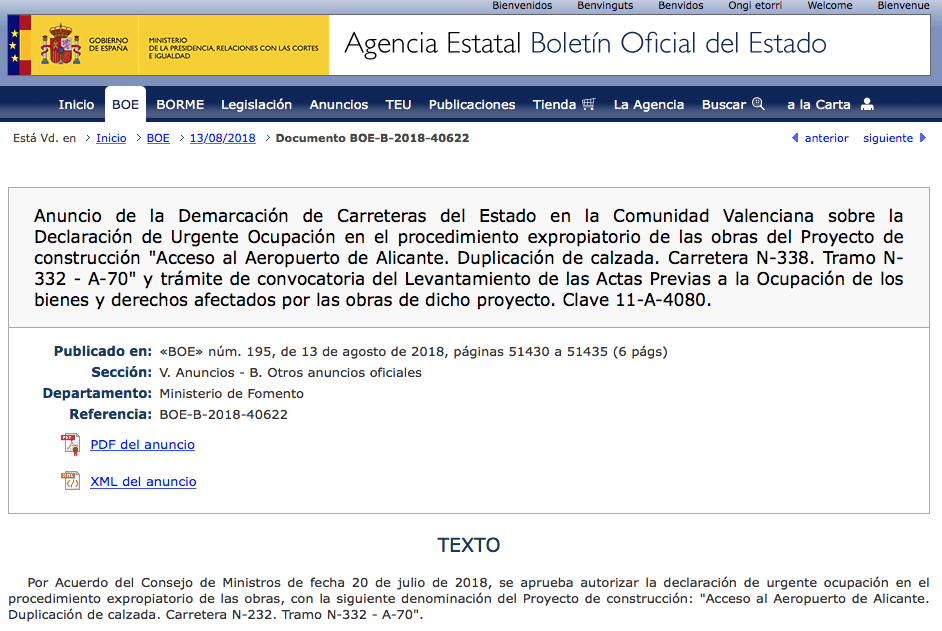 expropiaciones para el acceso al Aeropuerto de Alicante