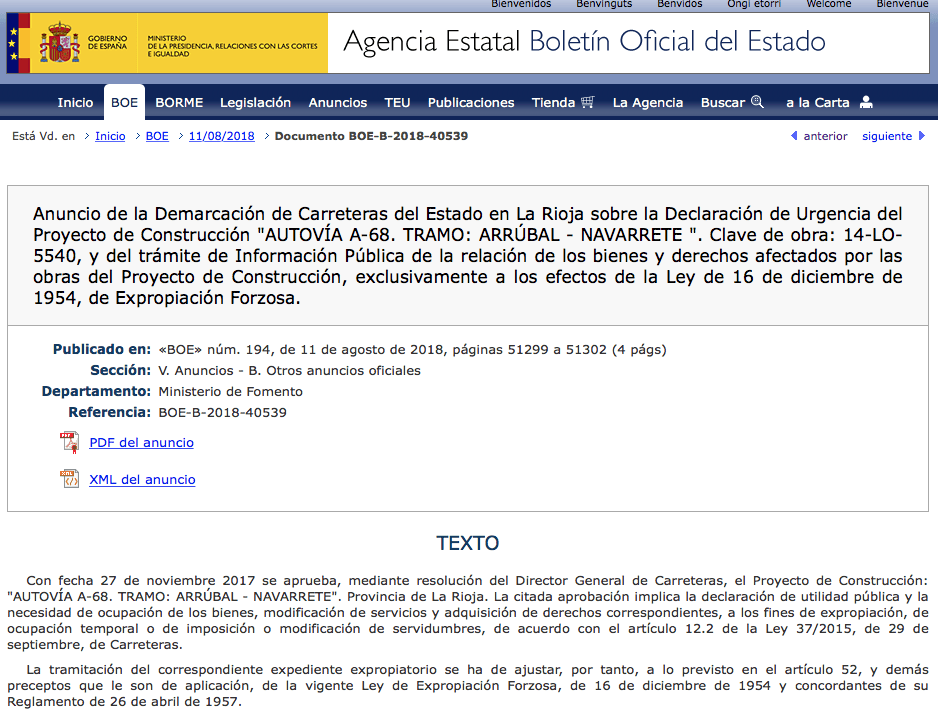 expropiaciones de la Autovía A-68 entre Arrúbal y Navarrete