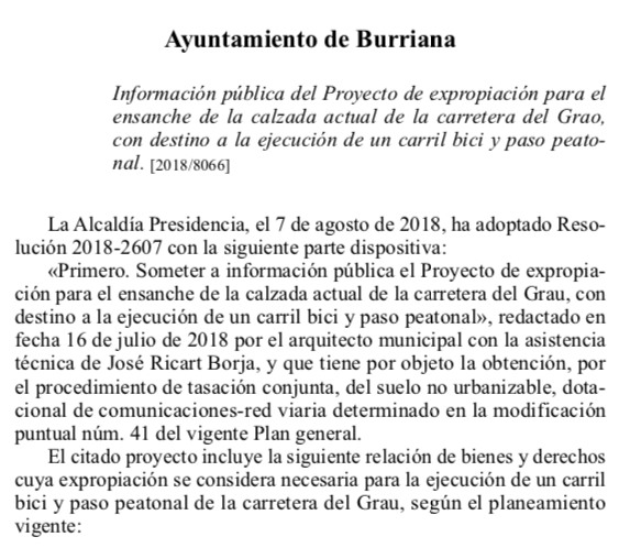 Expropiaciones en Burriana para construir un carril bici y peatonal