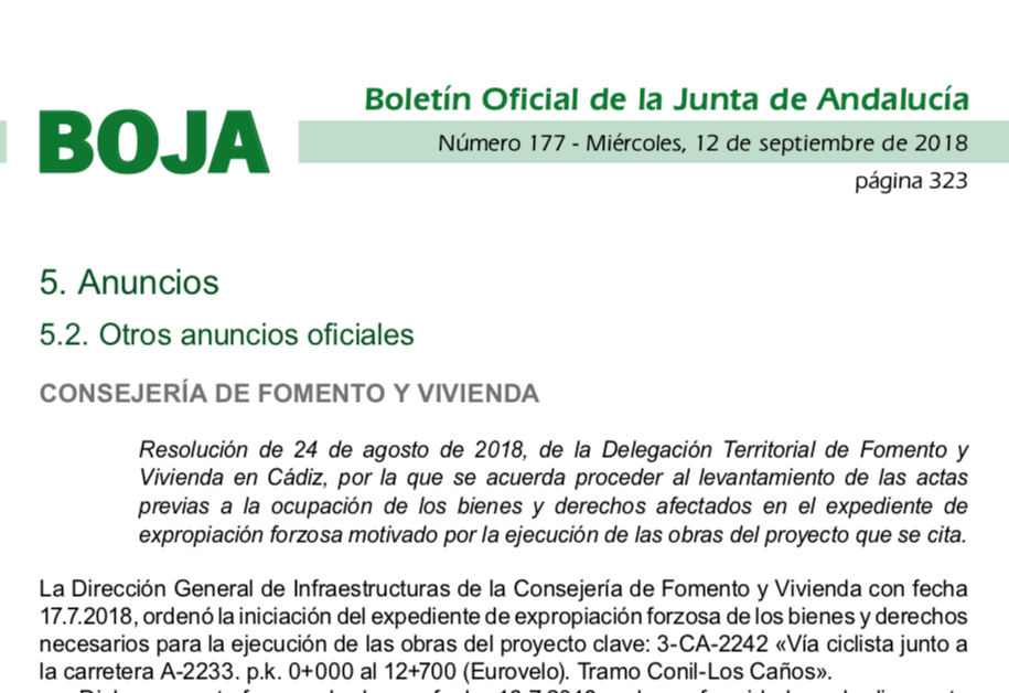 Expropiaciones en Vejer de la Frontera y Barbate para construir una vía ciclista