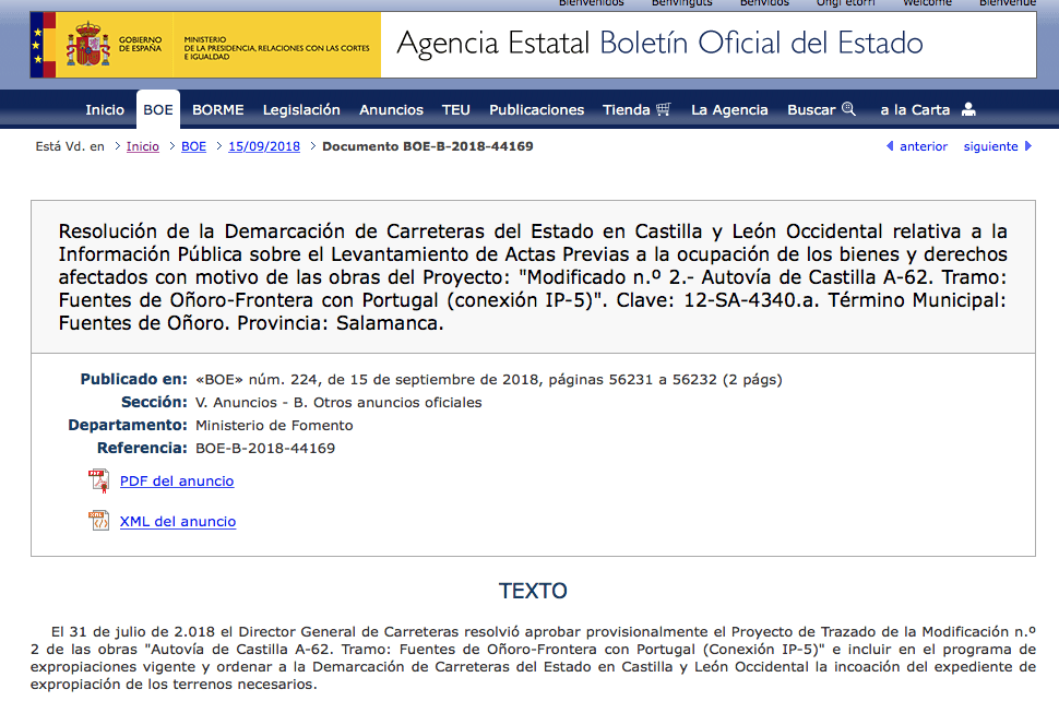 propietarios en Fuentes de Oñoro por las expropiaciones de la A-62