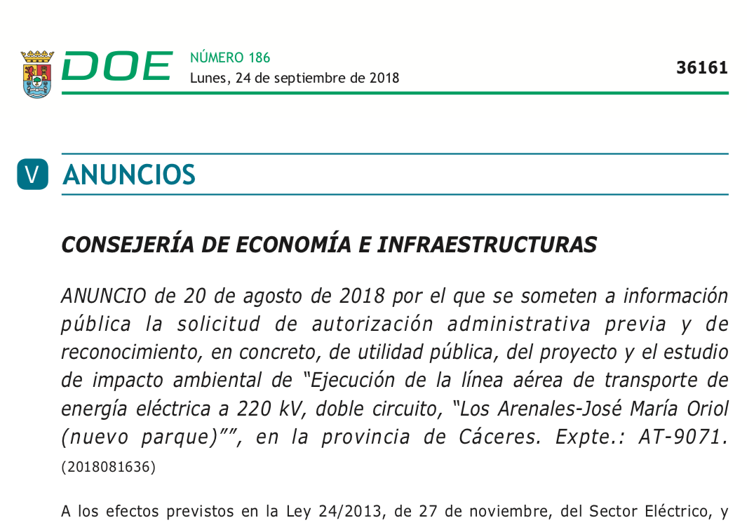Expropiaciones en la provincia de Cáceres para construcción de una nueva línea eléctrica
