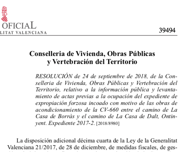 Nuevas expropiaciones en Ontinyent por obras en la CV-660