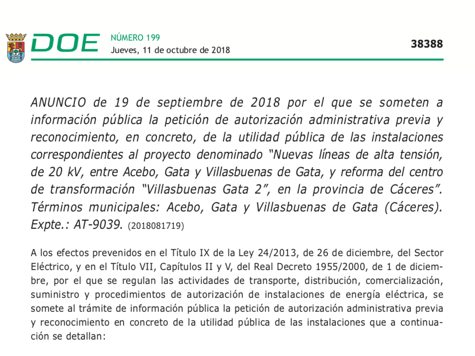 Expropiaciones en Acebo, Gata y Villasbuenas de Gata para nuevas líneas de alta tensión