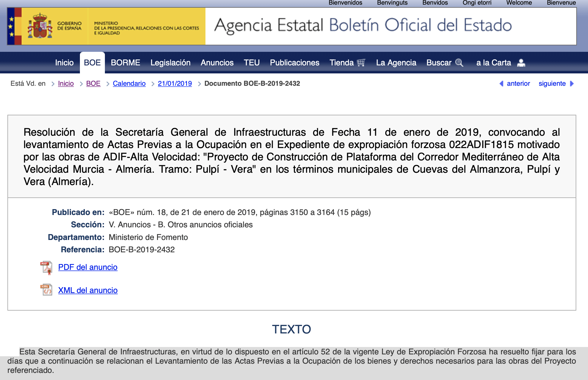 Expropiaciones en Vera, Cuevas de Almanzora y Pulpí