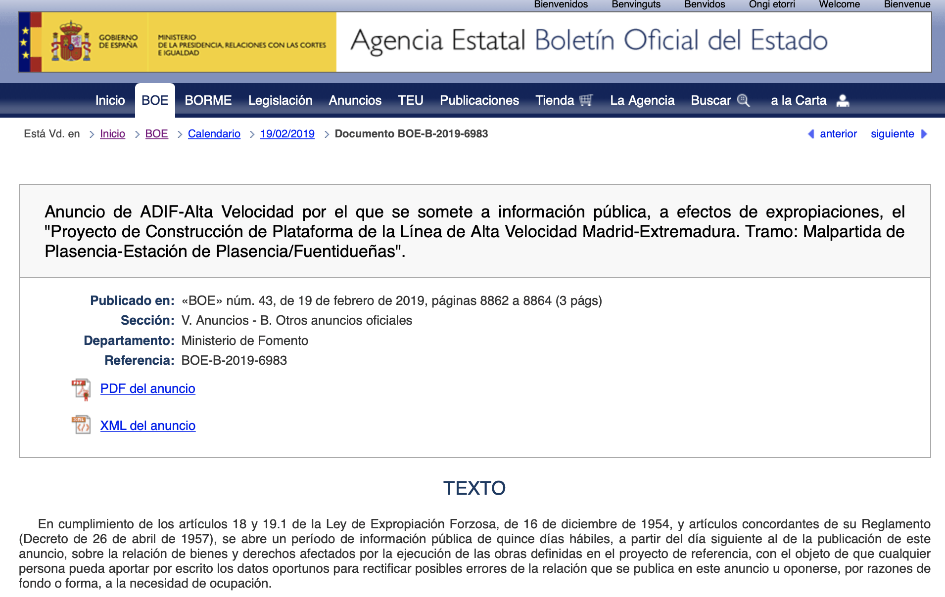 Expropiaciones en Plasencia, Malpartida de Plasencia y Montehermoso