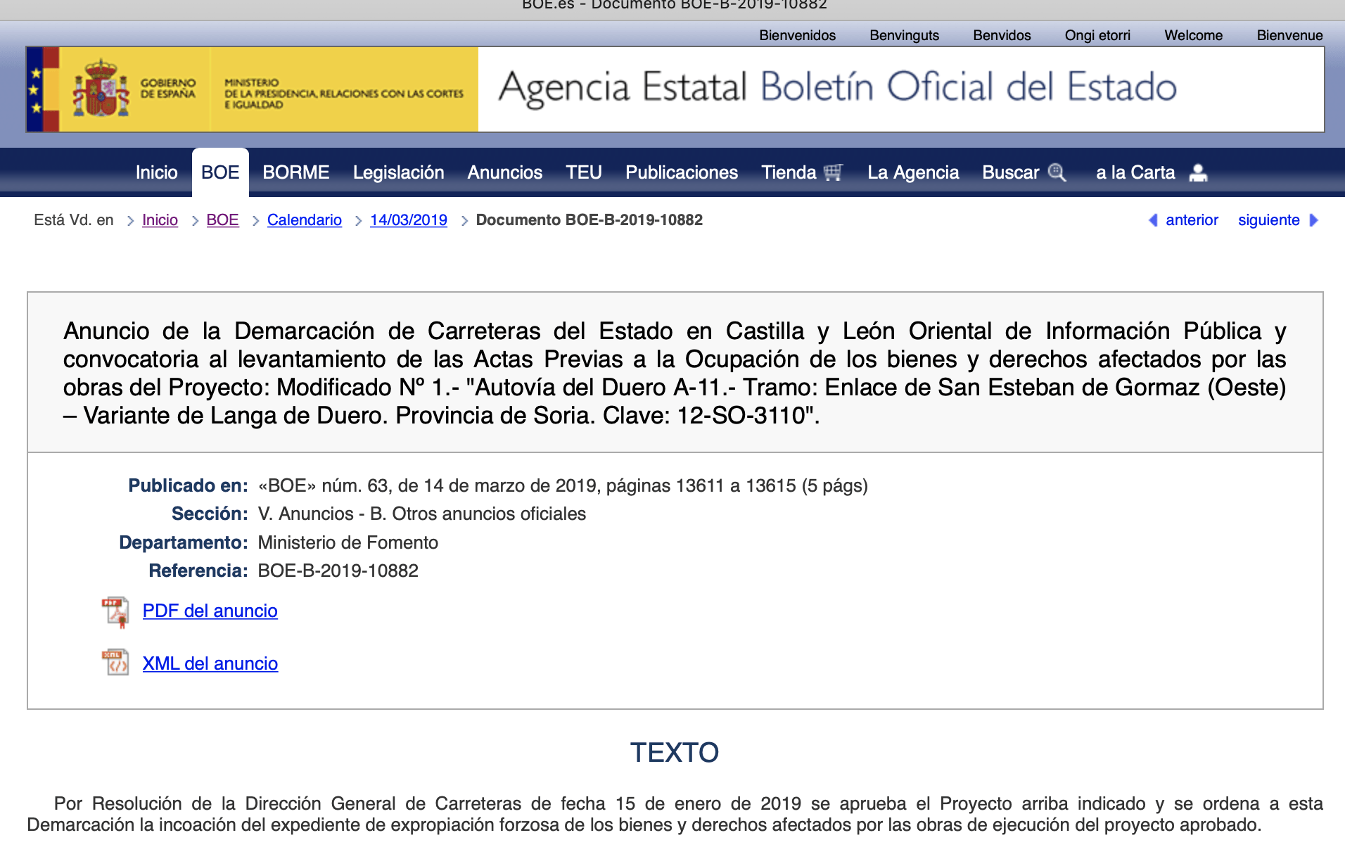 Expropiaciones en Langa de Duero y San Esteban de Gormaz por Autovía A-11