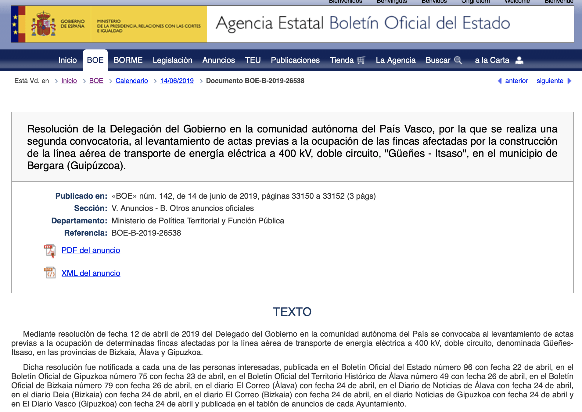 Expropiaciones en Bergara por construcción de una línea eléctrica aérea de 400kV