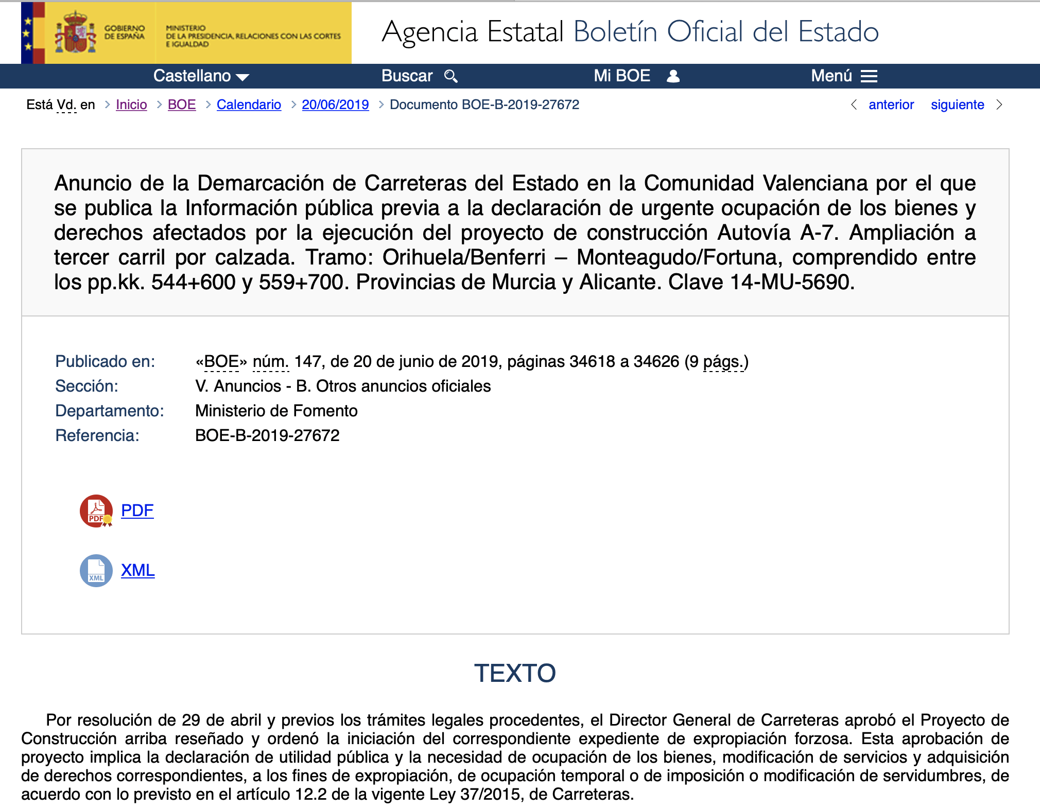 Expropiaciones en Redován, Orihuela, Santomera y Murcia por ampliación de la Autovía A-7