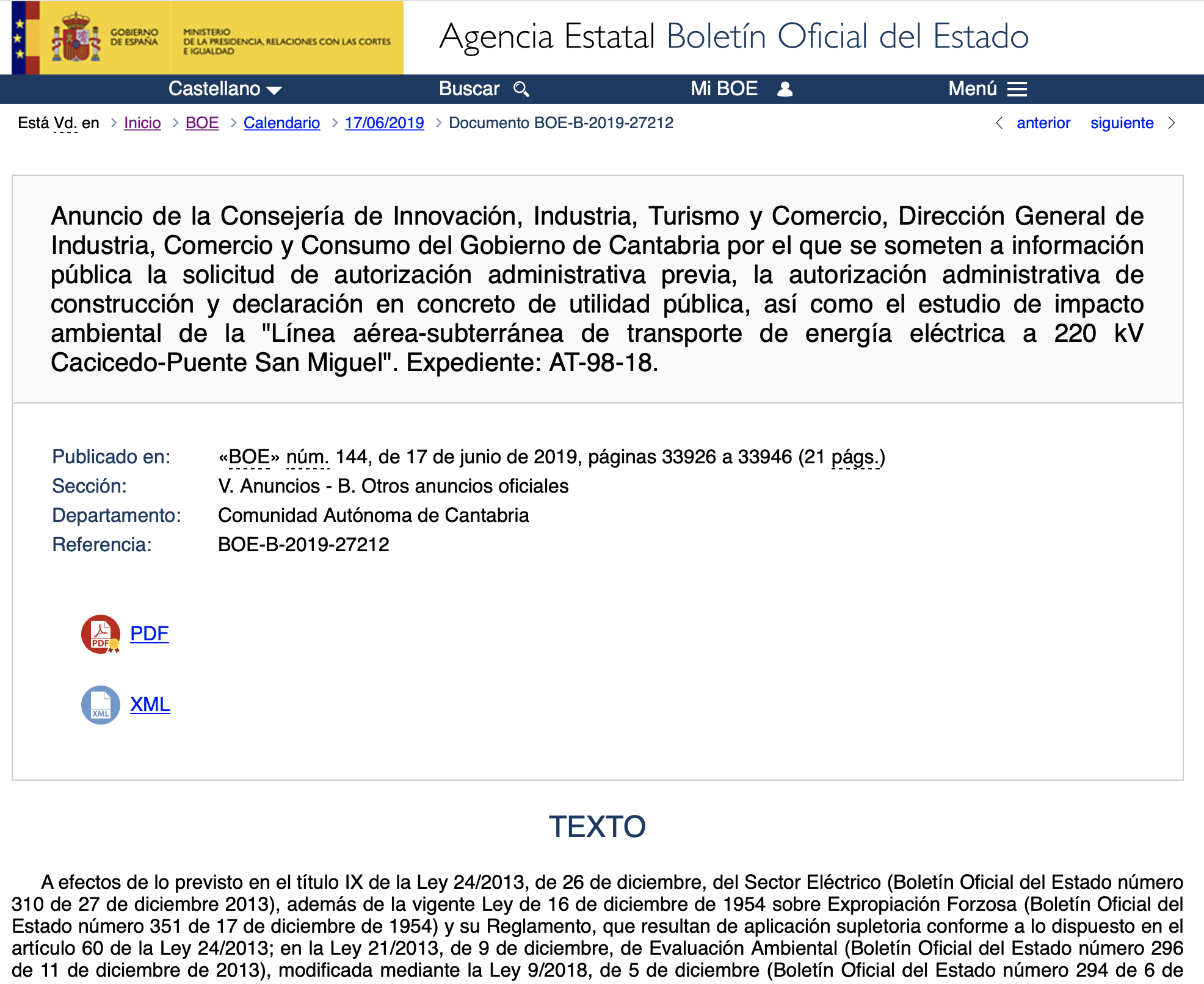 Expropiaciones en Reocín Camargo Santa Cruz de Bezana Piélagos Torrelavega y Polanco por línea aérea de 220 kV