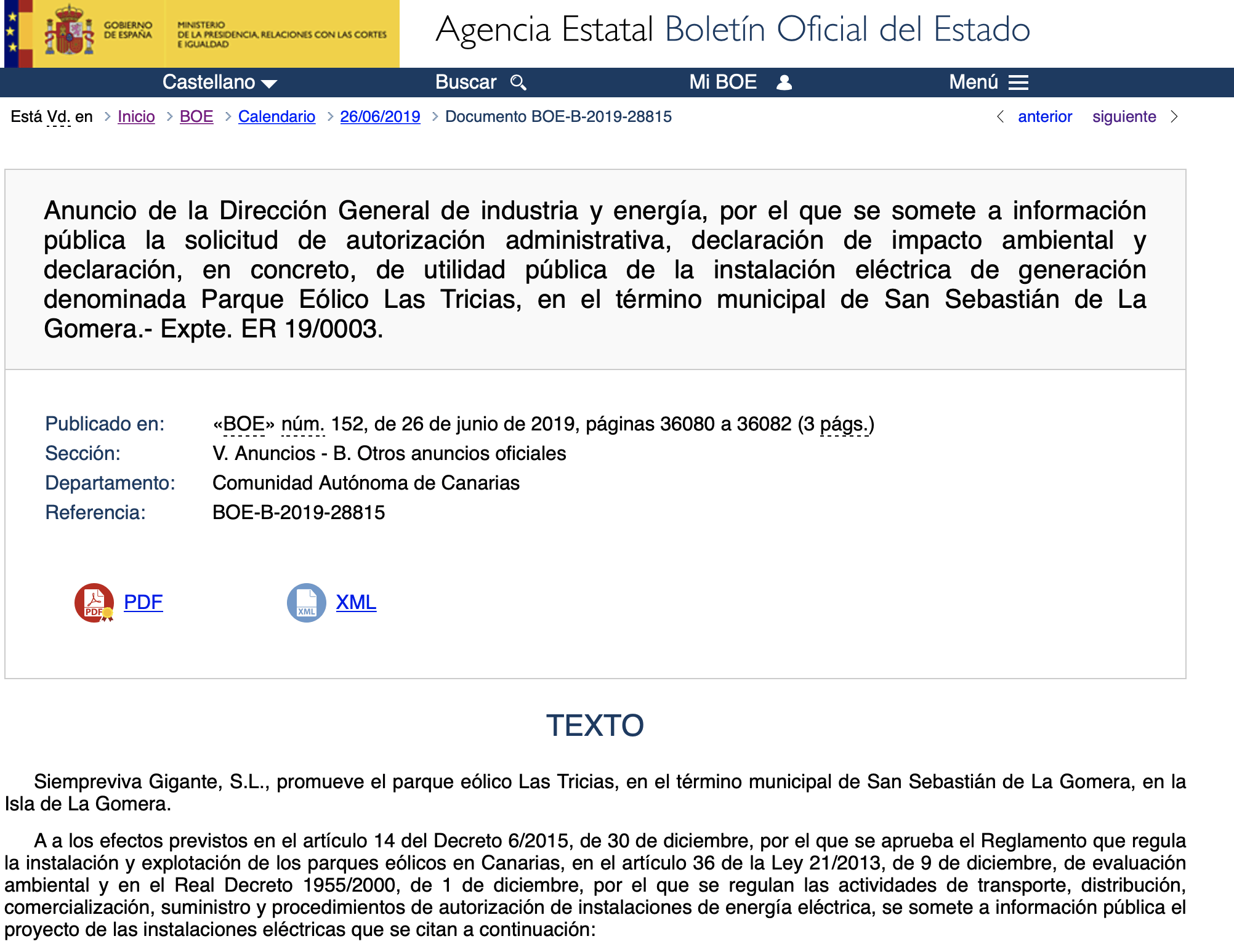 Expropiaciones en San Sebastián de La Gomera por construcción de 3 parques eólicos