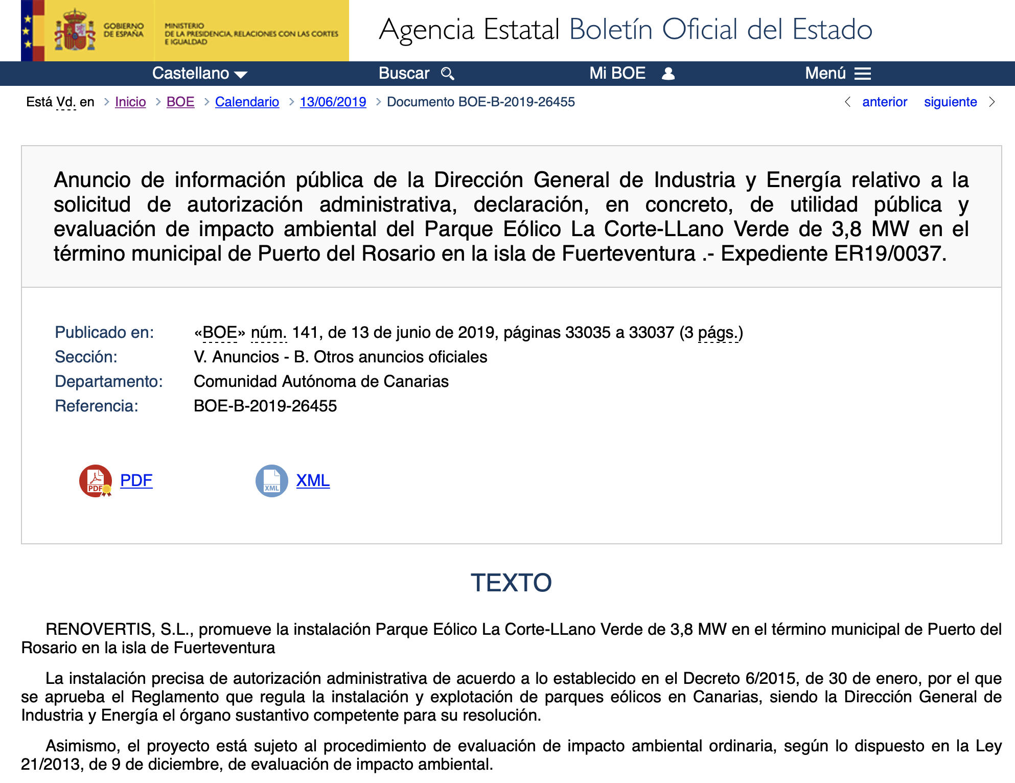 Expropiaciones por construcción de un parque eólico en Puerto del Rosario