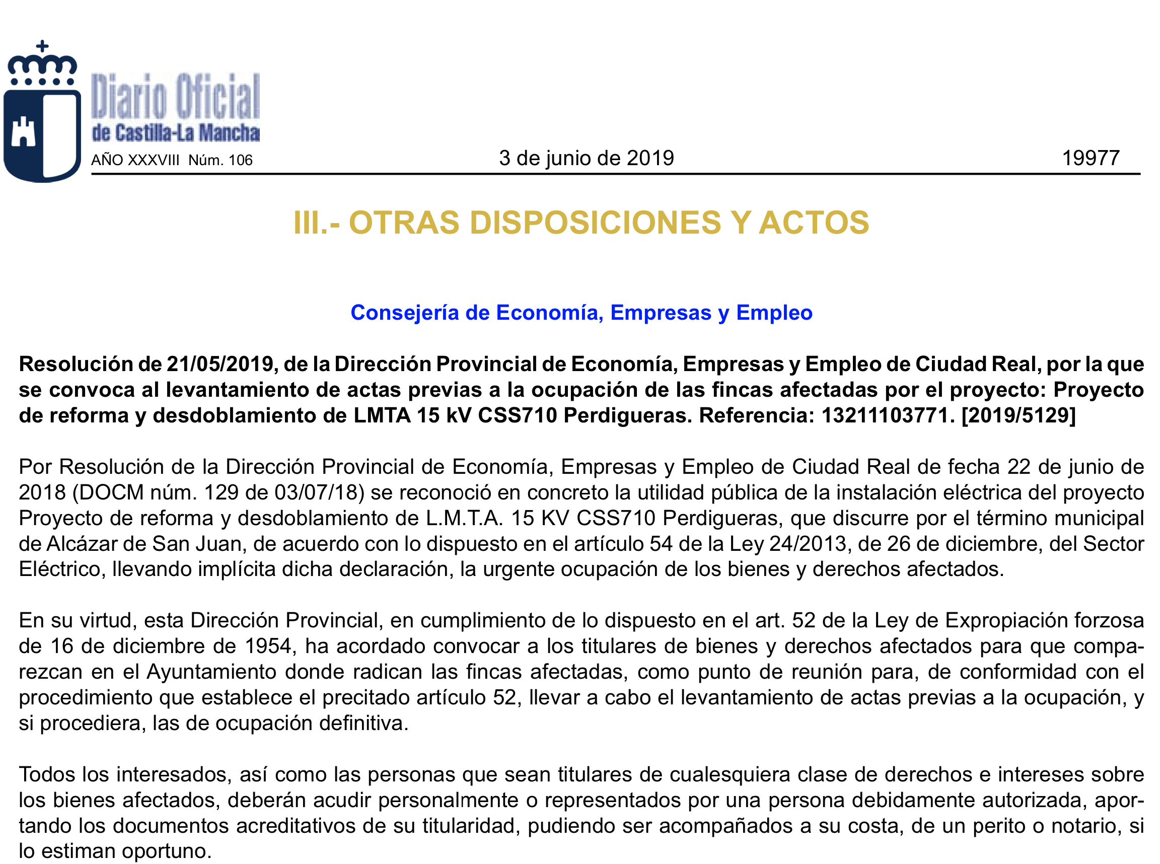 Expropiaciones por línea de media tensión en Alcázar de San Juan