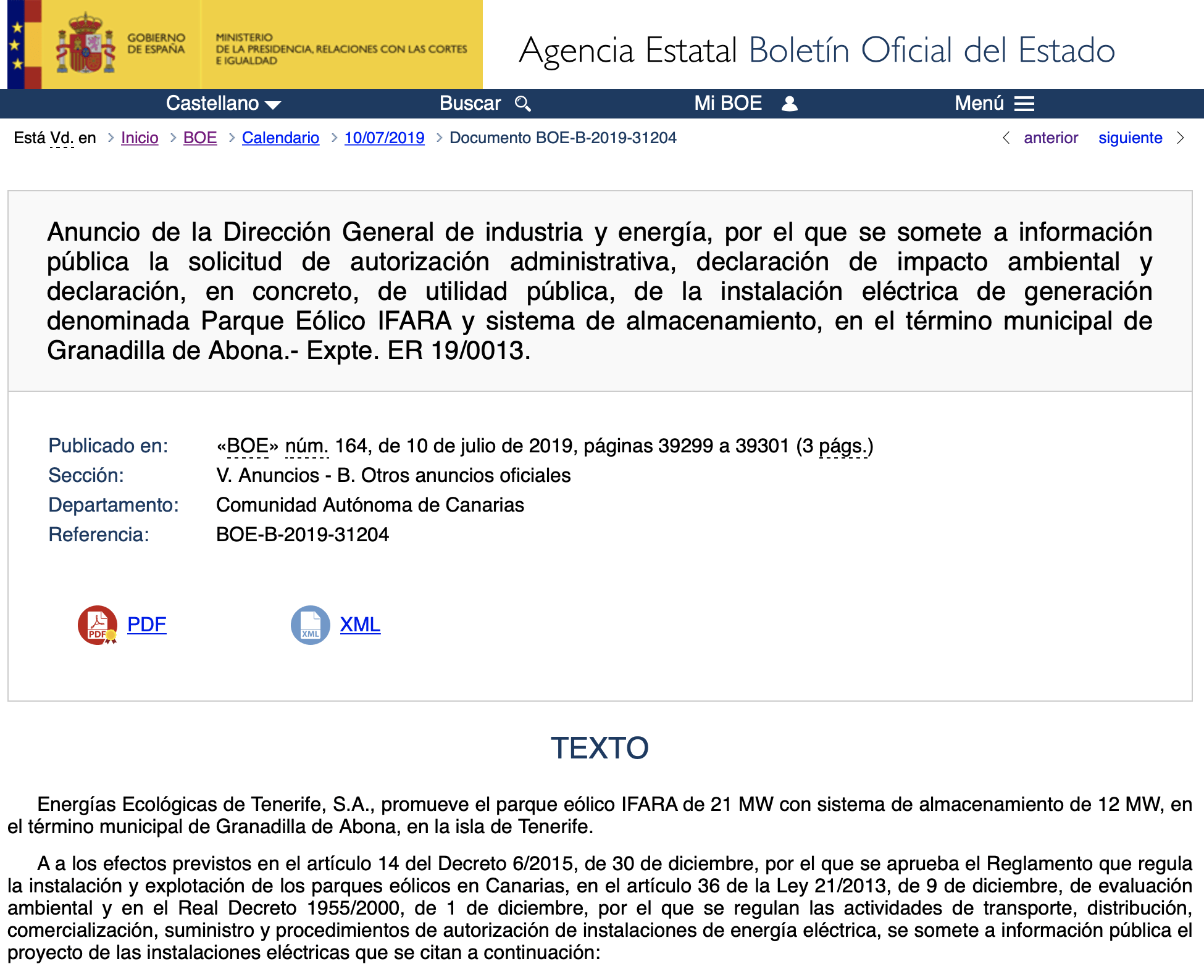 Expropiaciones en Granadilla de Abona por construcción de un parque eólico