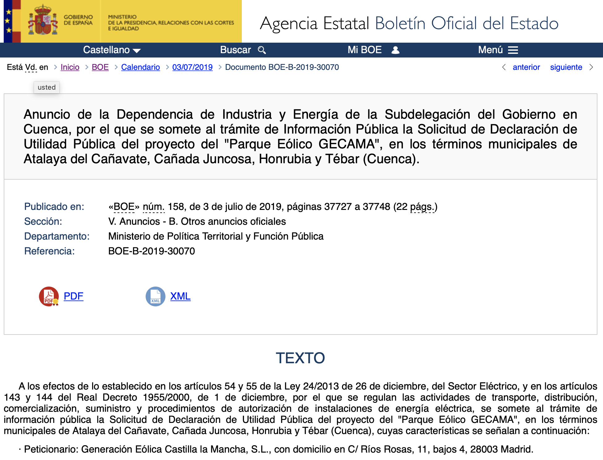 Expropiaciones en Atalaya de Cañavate Cañada Juncosa Honrubia y Tébar