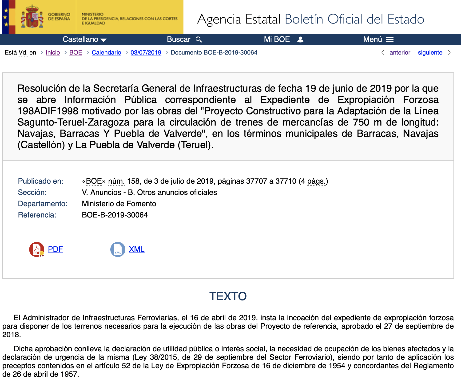Expropiaciones en Barracas, Navajas y la Puebla de Valverde