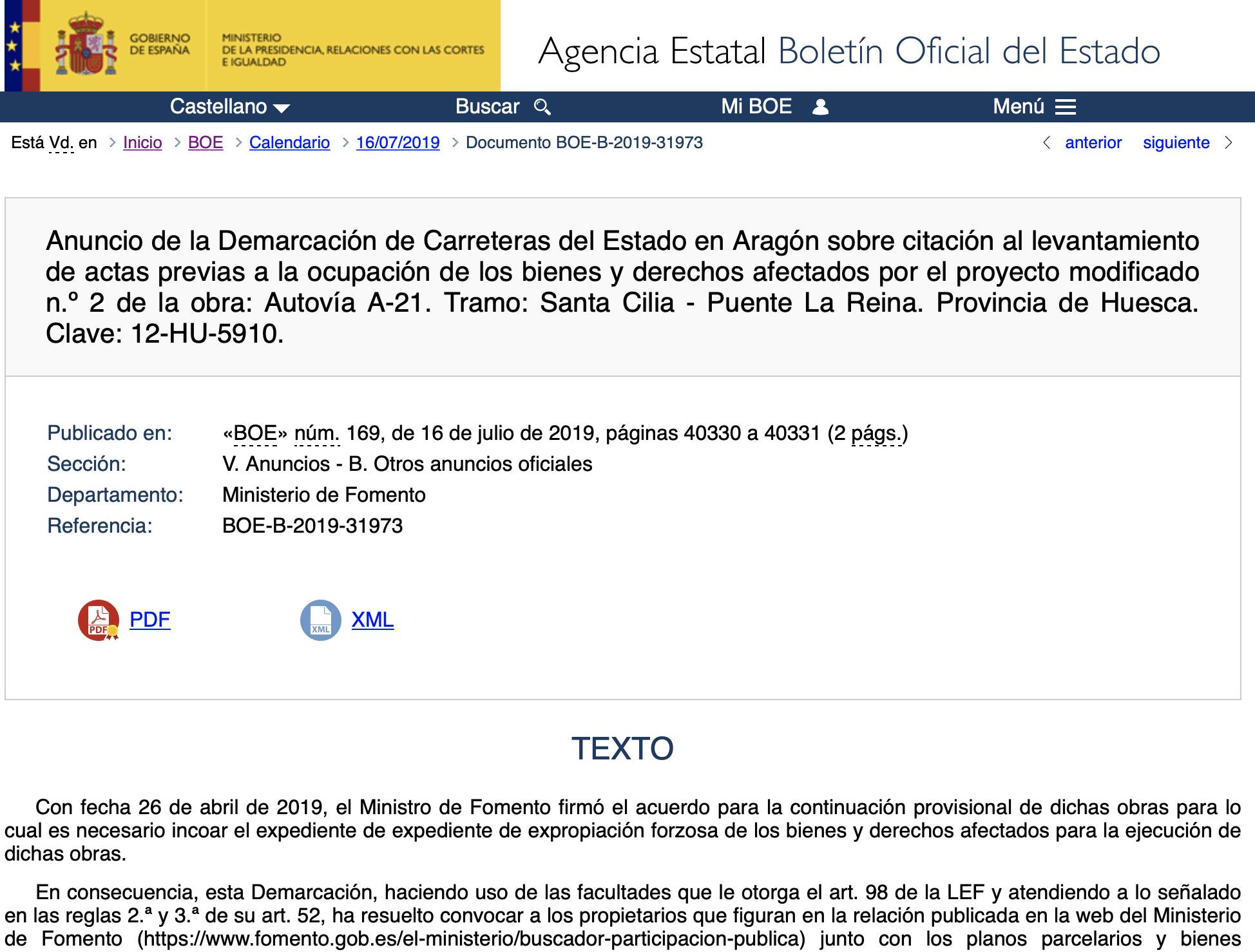 Expropiaciones en Puente de la Reina y Santa Cilia