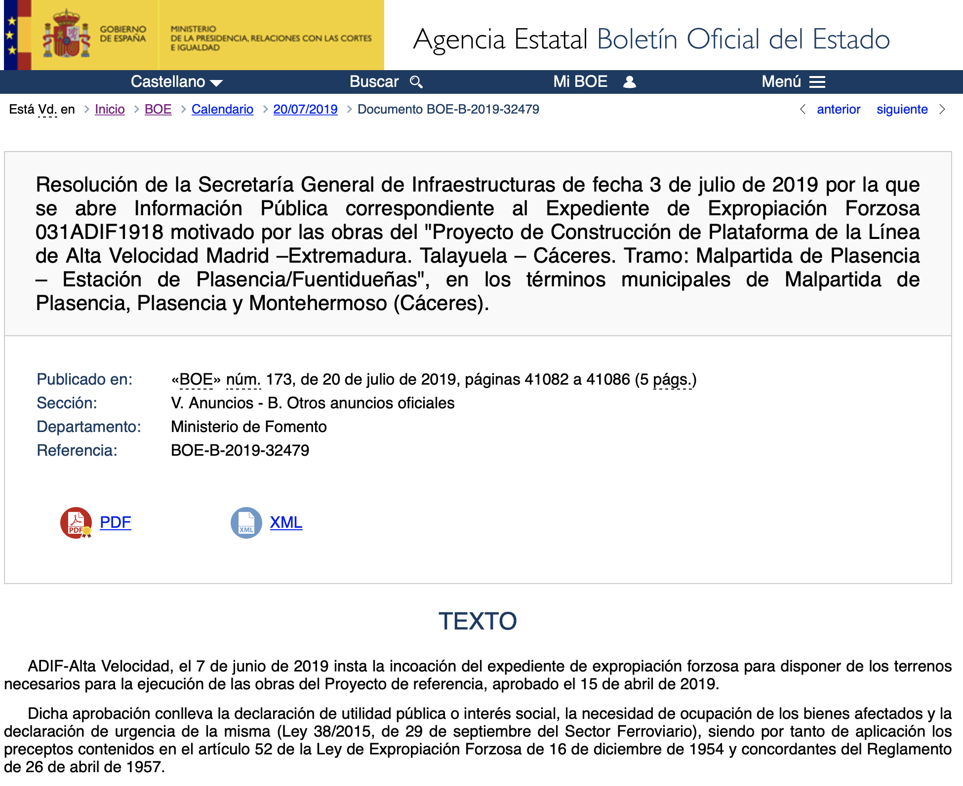 Expropiaciones en Malpartida de Plasencia, Plasencia y Montehermoso