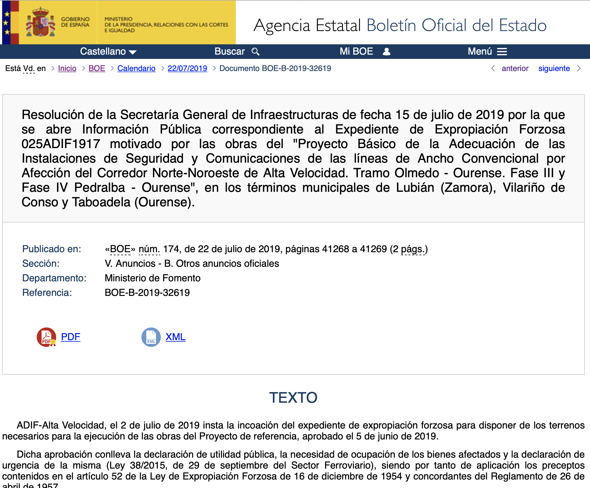 Expropiaciones en Lubián Vilariño de Conso y Taboadela