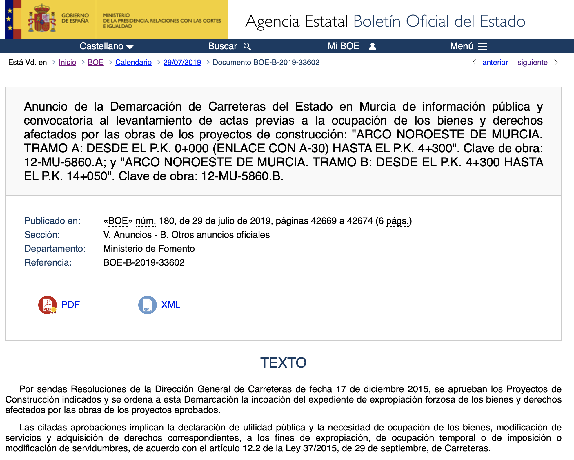 Expropiaciones en Archena Lorquí y Molina de Segura