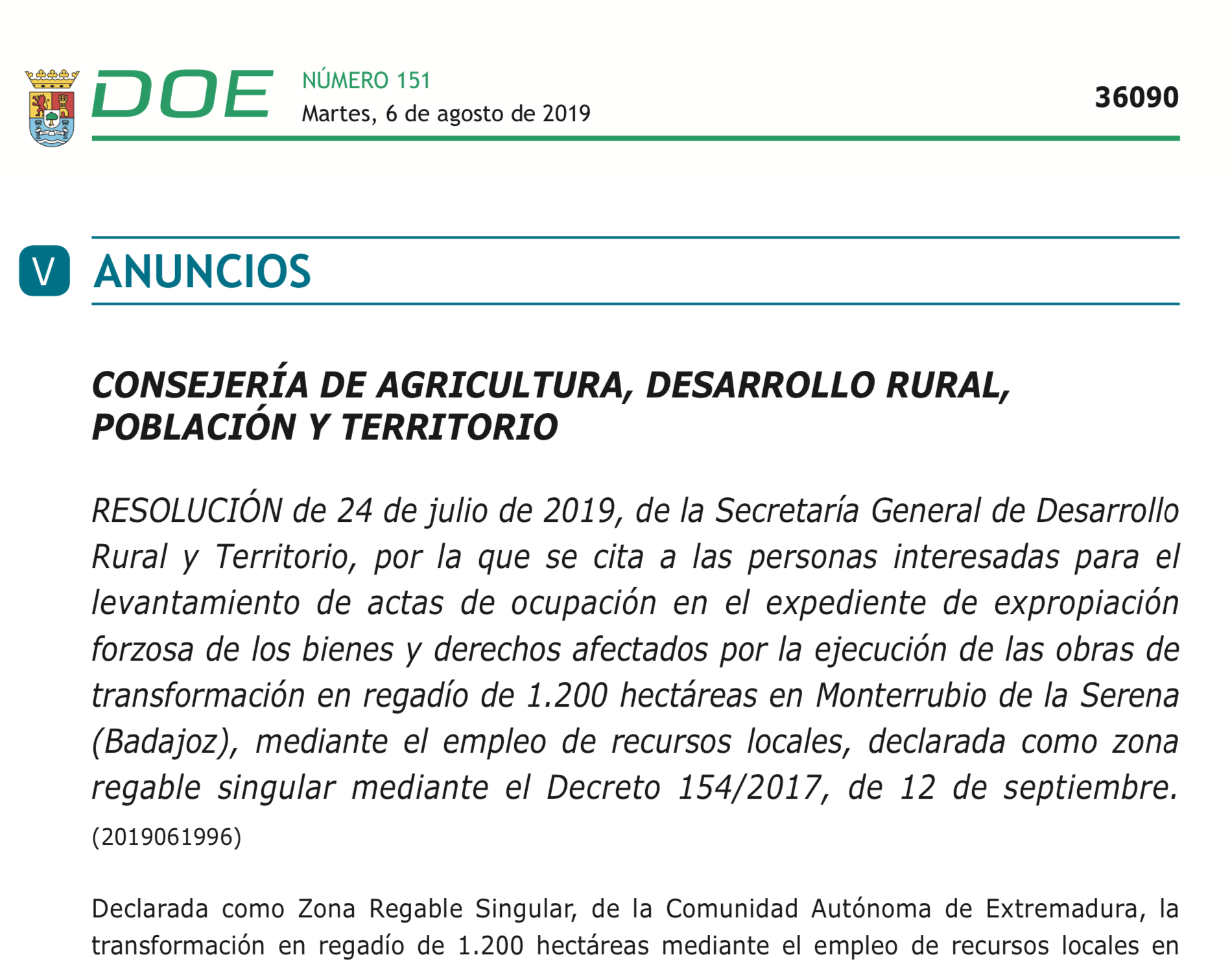 Expropiaciones en Monterrubio de la Serena para puesta en riego