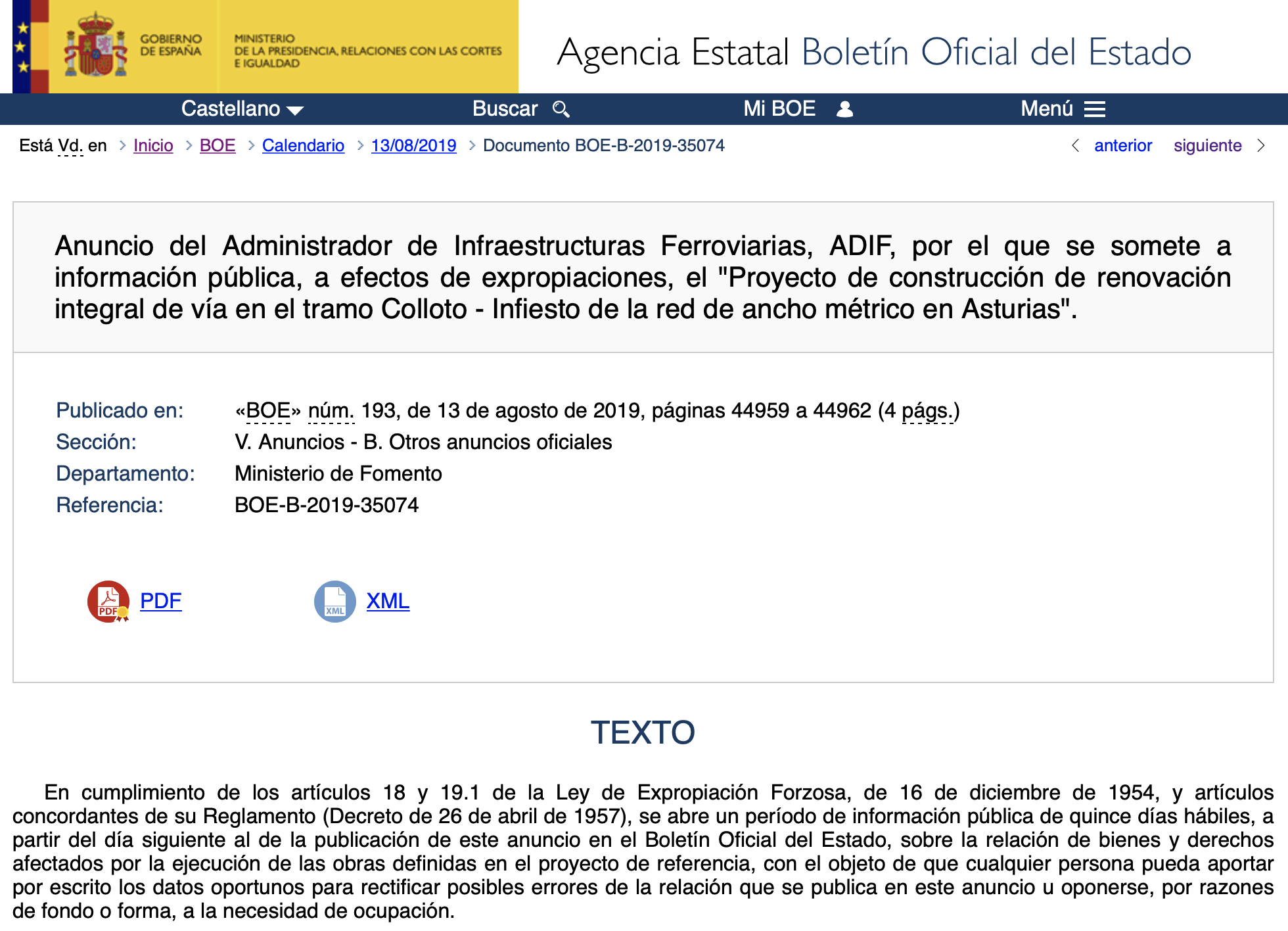 Expropiaciones en Nava Piloña y Siero