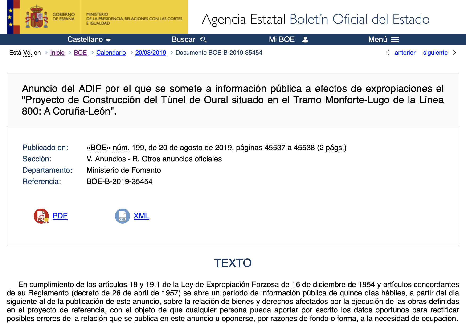 Expropiaciones en Bóveda O Incio Paradela y Sarria