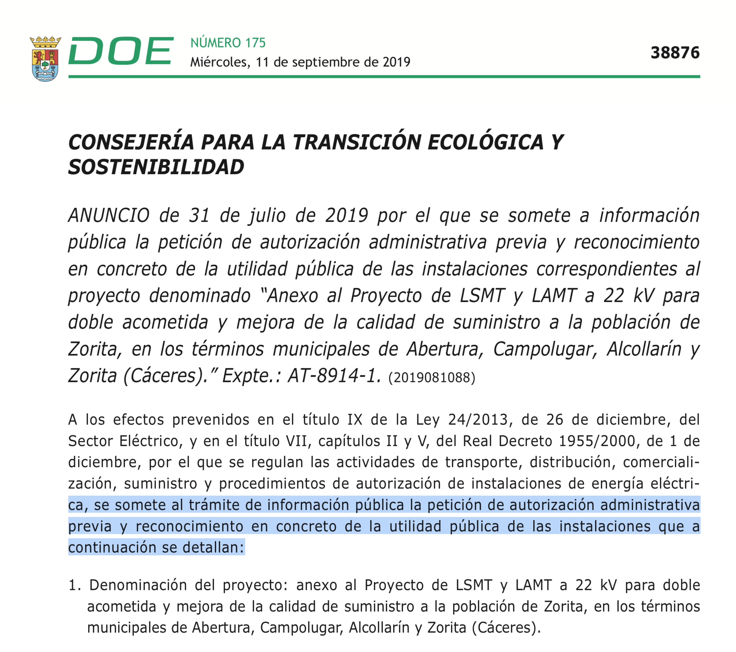 Abertura Campolugar Alcollarín y Zorita en Cáceres sufrirán expropiaciones