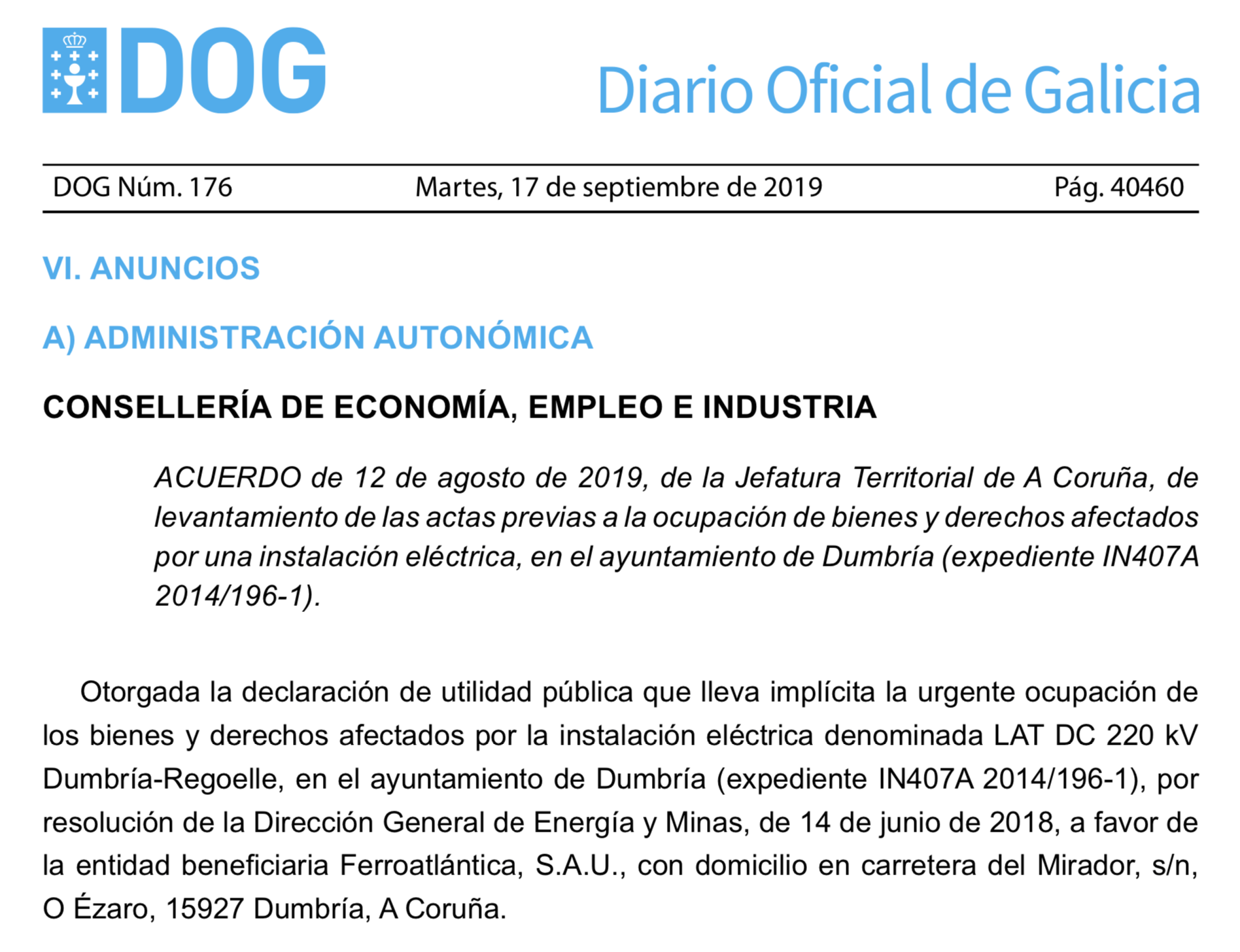 Expropiaciones en Dumbría