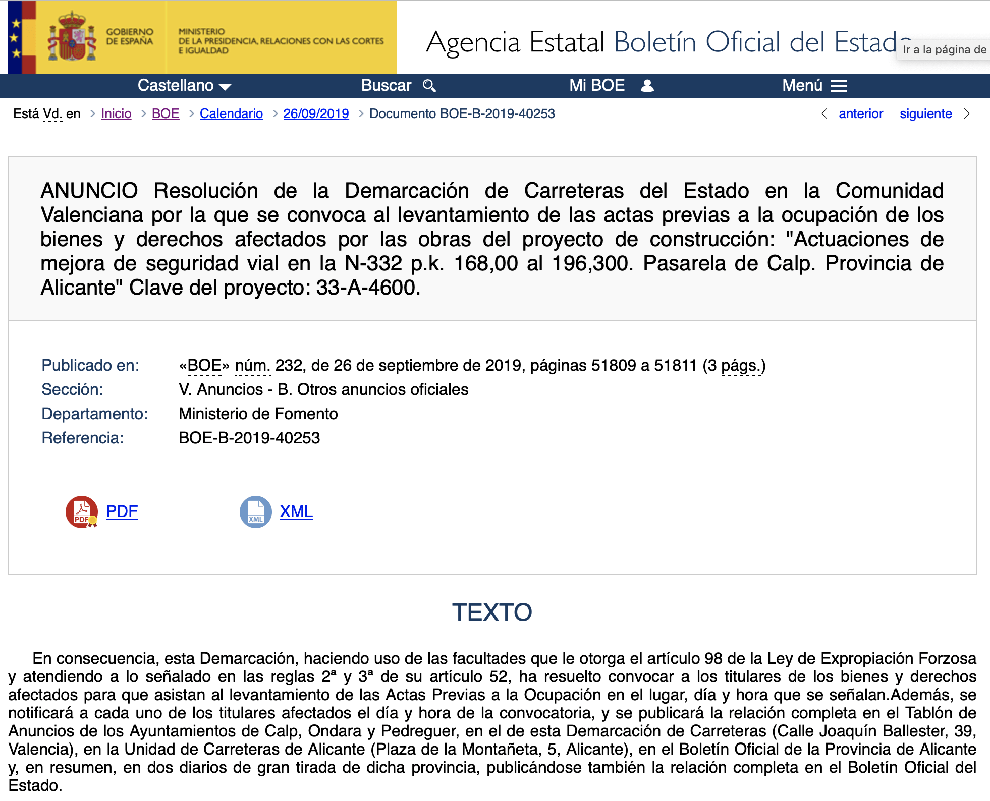 Expropiaciones en Calp Pedreguer y Ondara