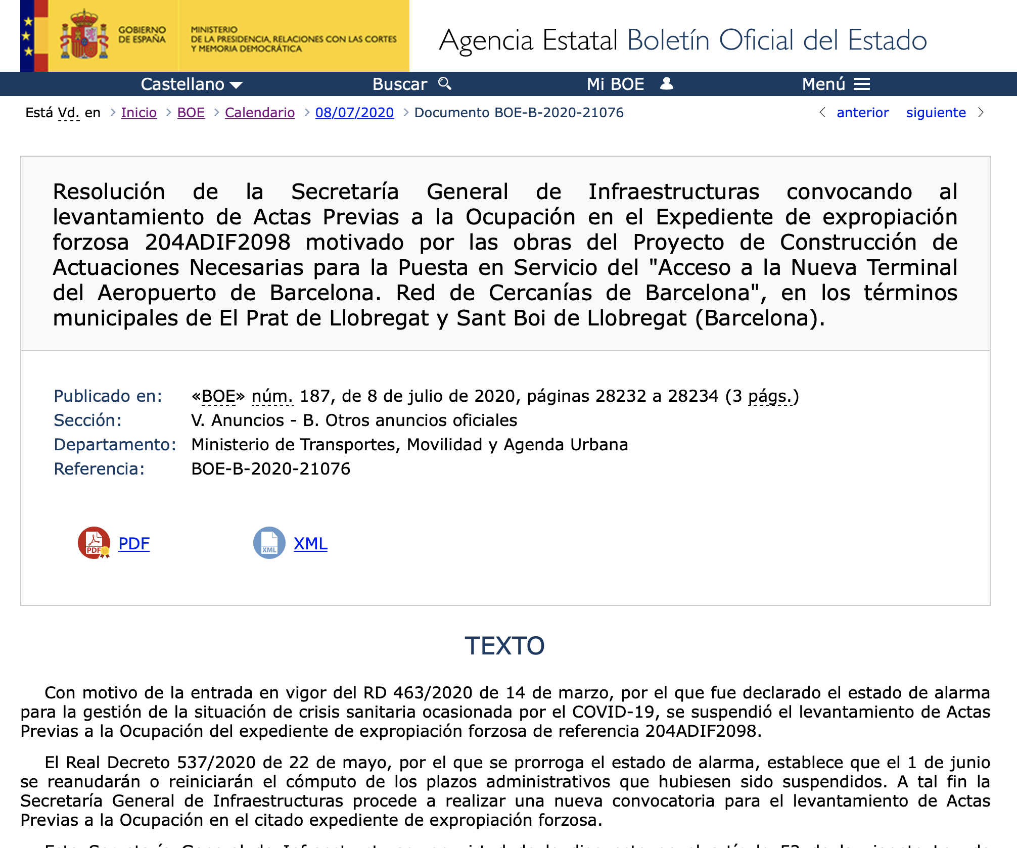 Expropiaciones en El Prat de Llobregat y Sant Boi de Llobregat