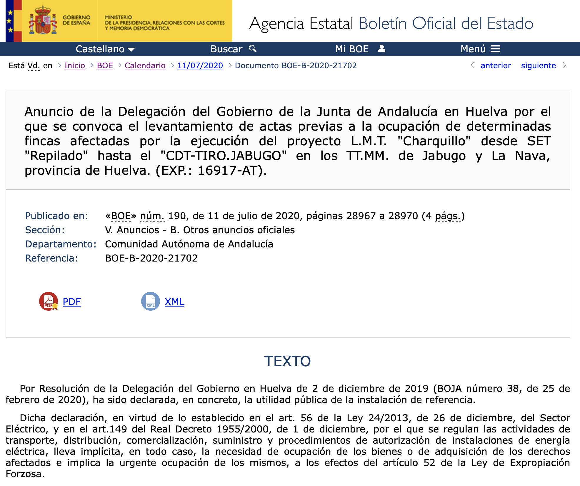 Expropiaciones en Jabugo y La Nava