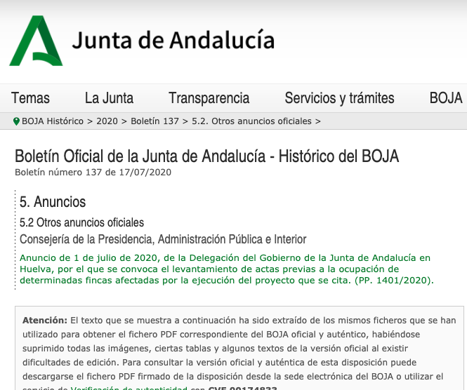 Expropiaciones en Jabugo y La Nava