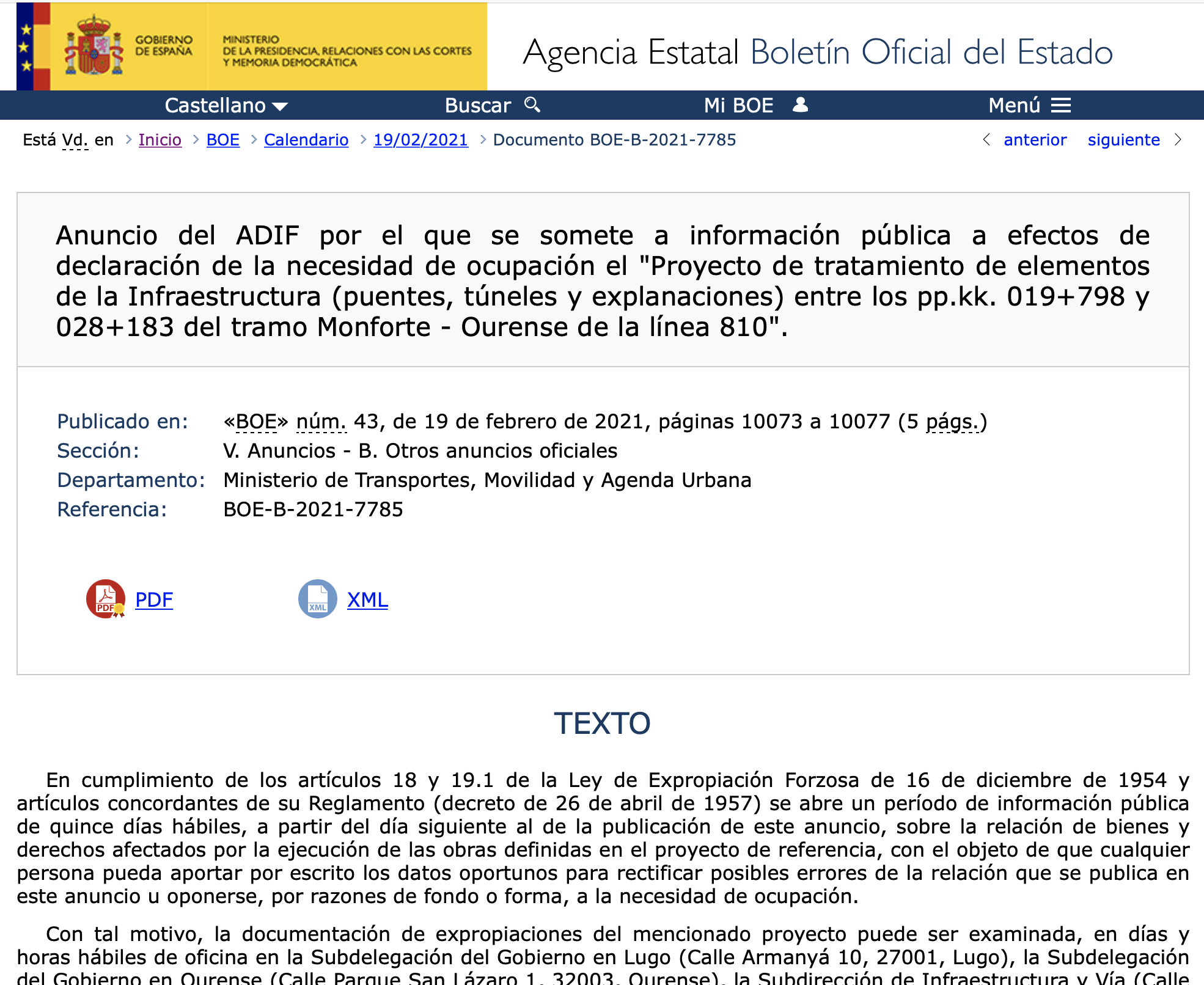 Expropiaciones en Pantón y A Peroxa