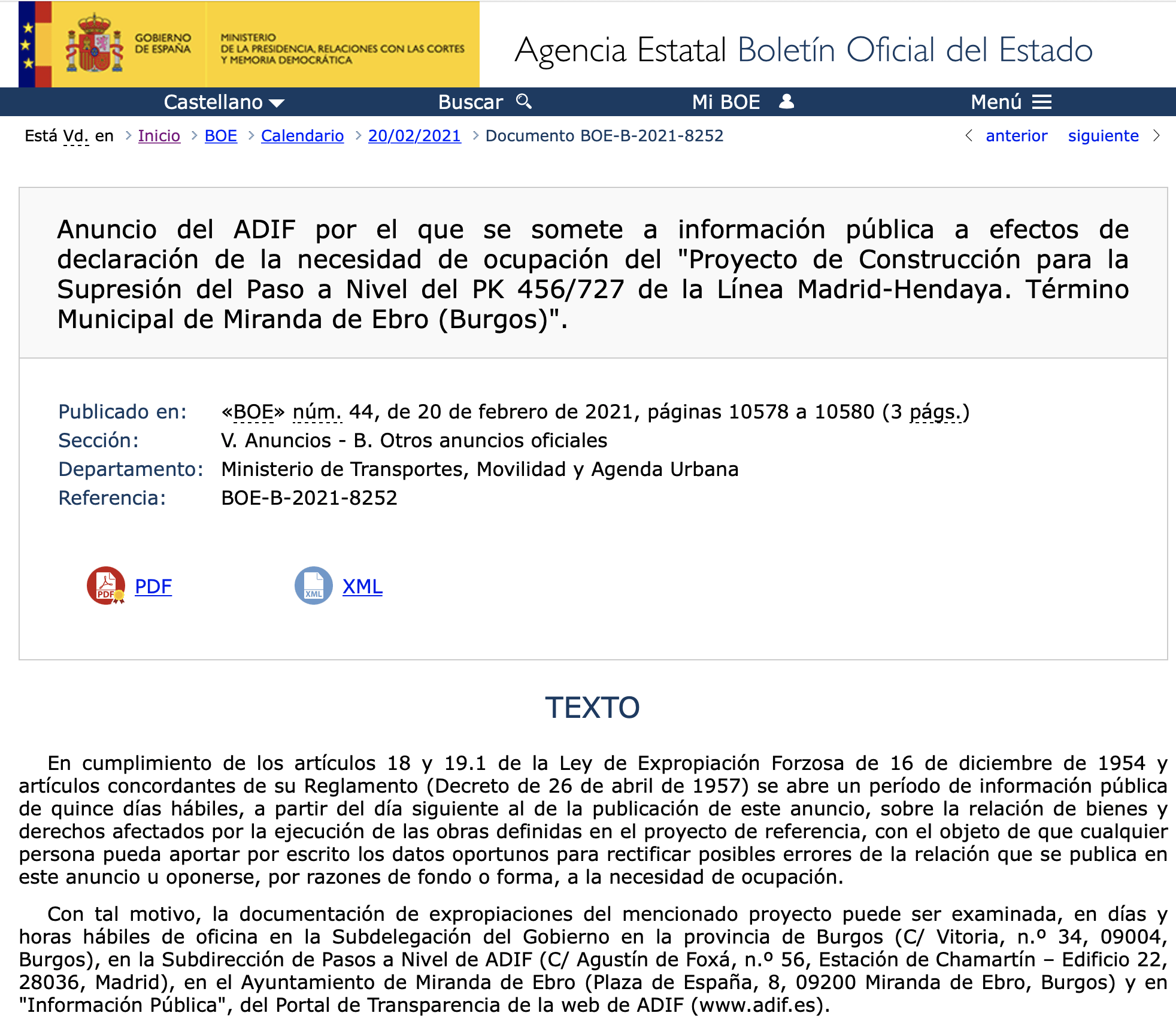 Expropiaciones en Miranda de Ebro Burgos