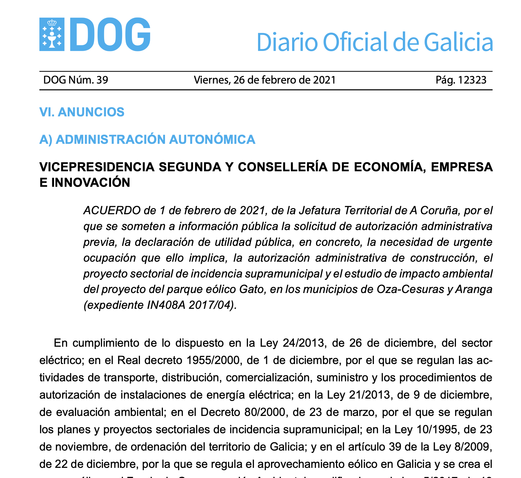 Expropiaciones en Oza-Cesuras y Aranga