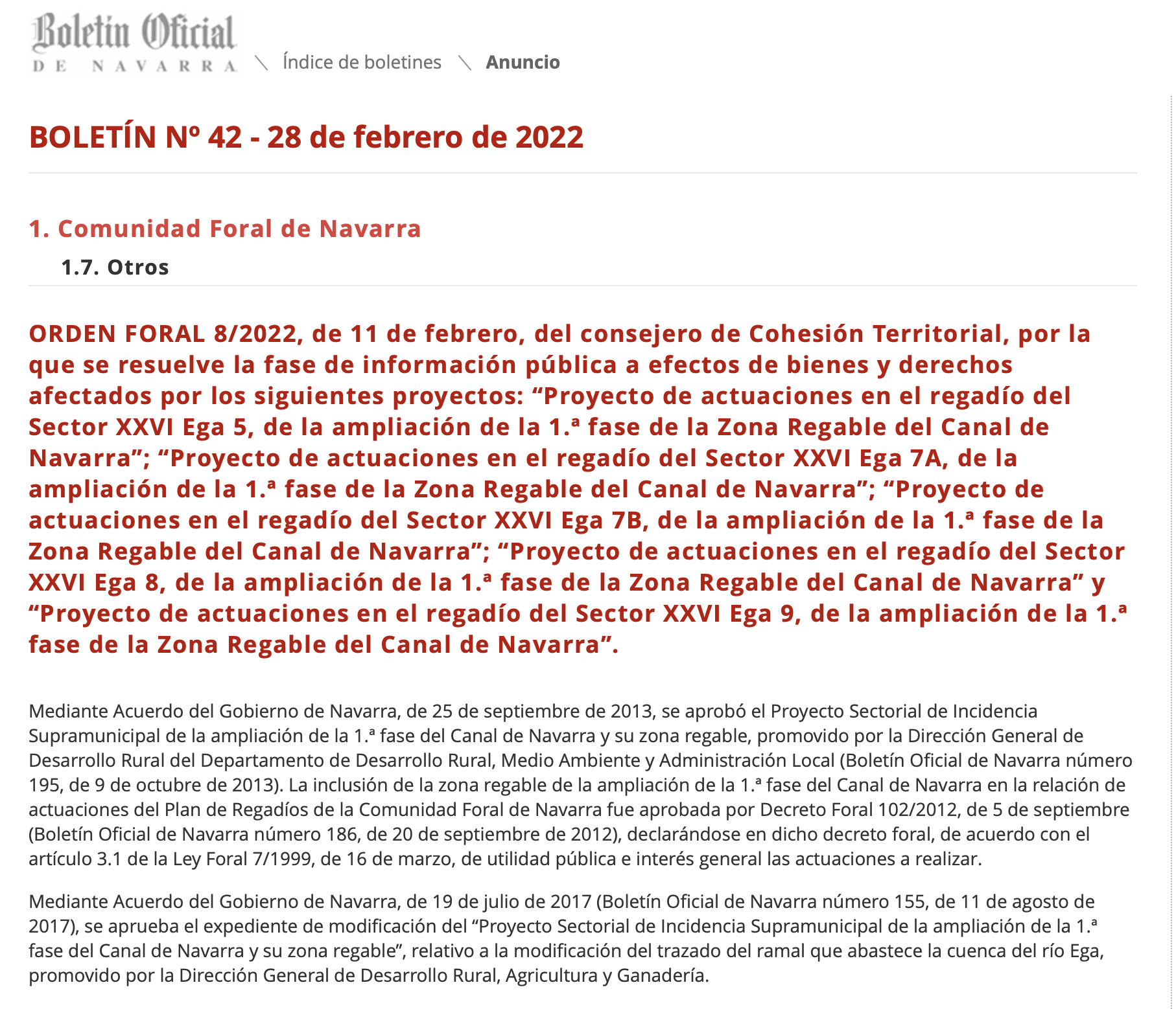 expropiaciones en Andosilla Azagra y San Adrián Navarra