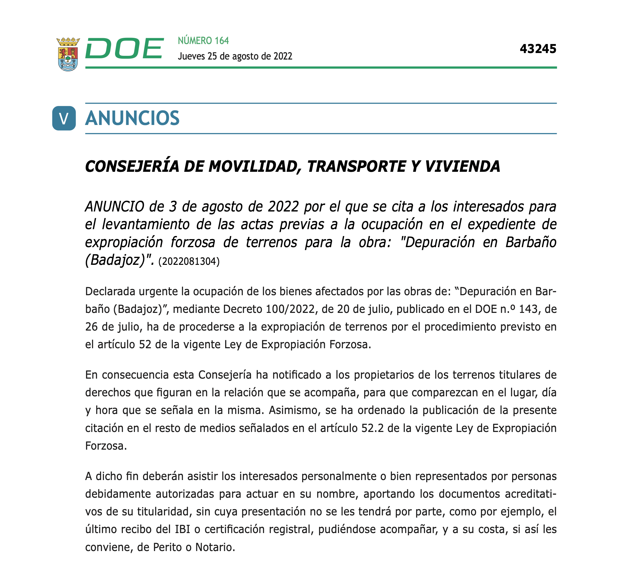 Expropiaciones en Montijo y Puebla de la Calzada