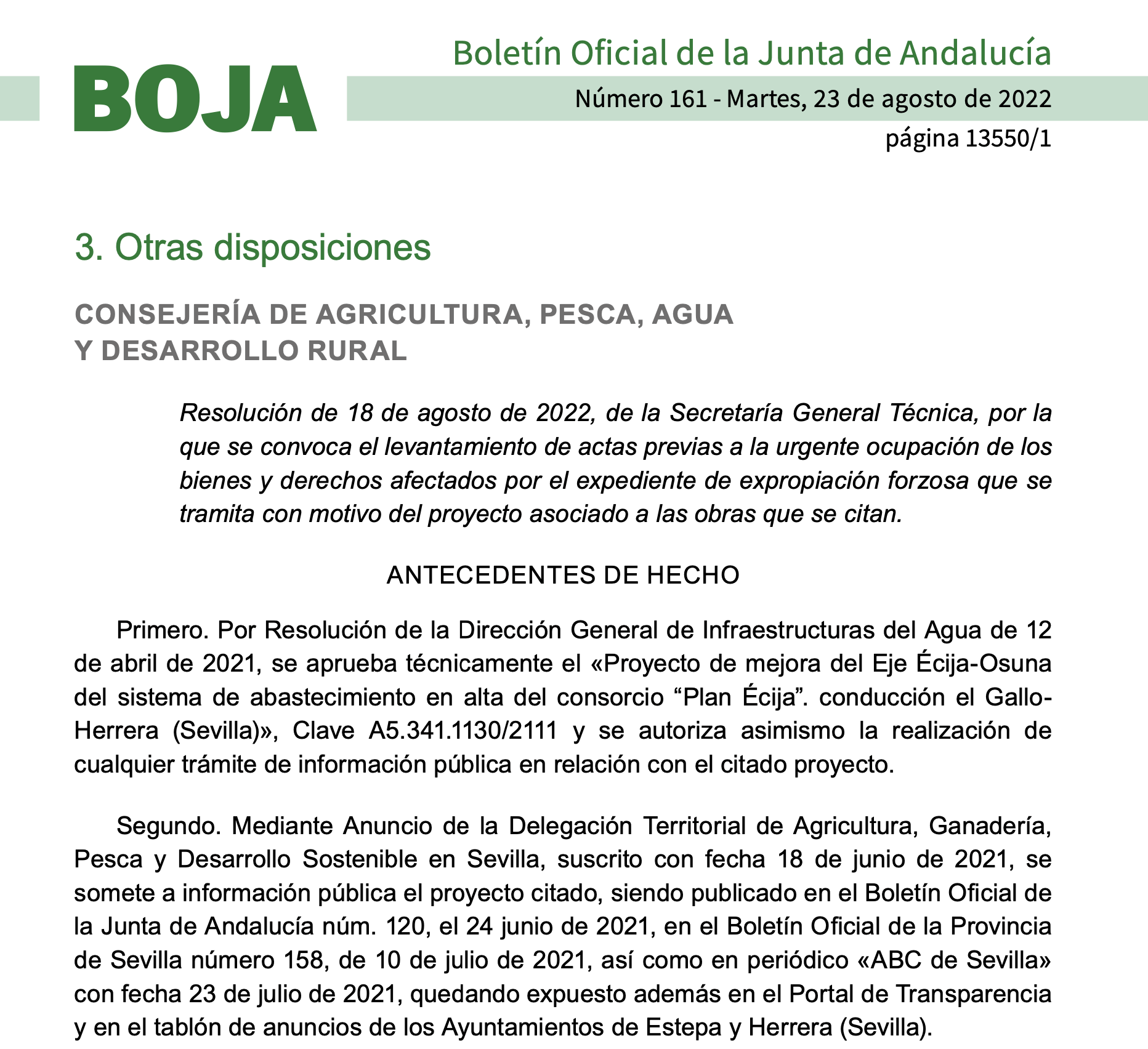 Expropiaciones en Estepa y Herrera